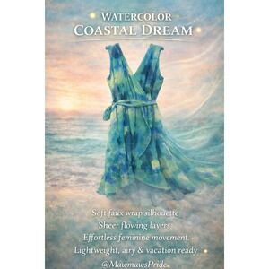 I‎ JEANS Sleeveless Dress Watercolor Print Faux Wrap Belted knee length M 079